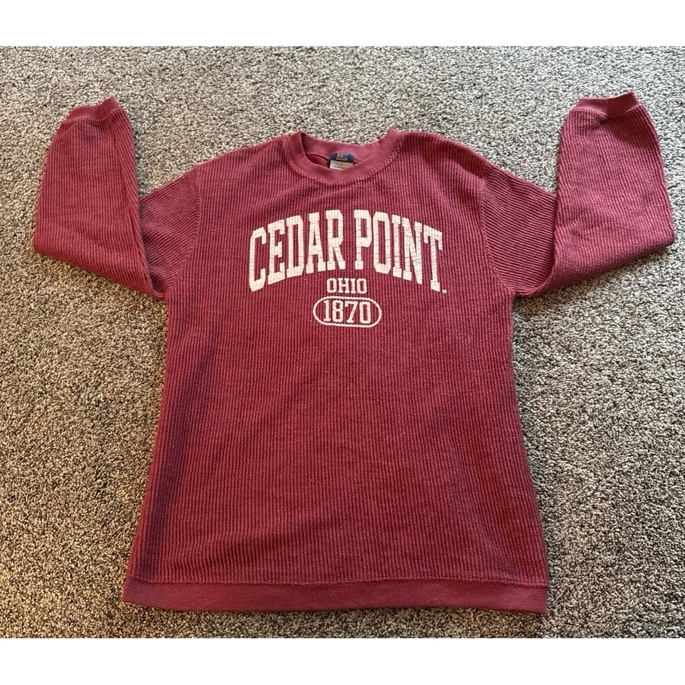 MV Sport Women's "Cedar Point Ohio 1870" Maroon Ribbed Long Sleeve Tee Size S